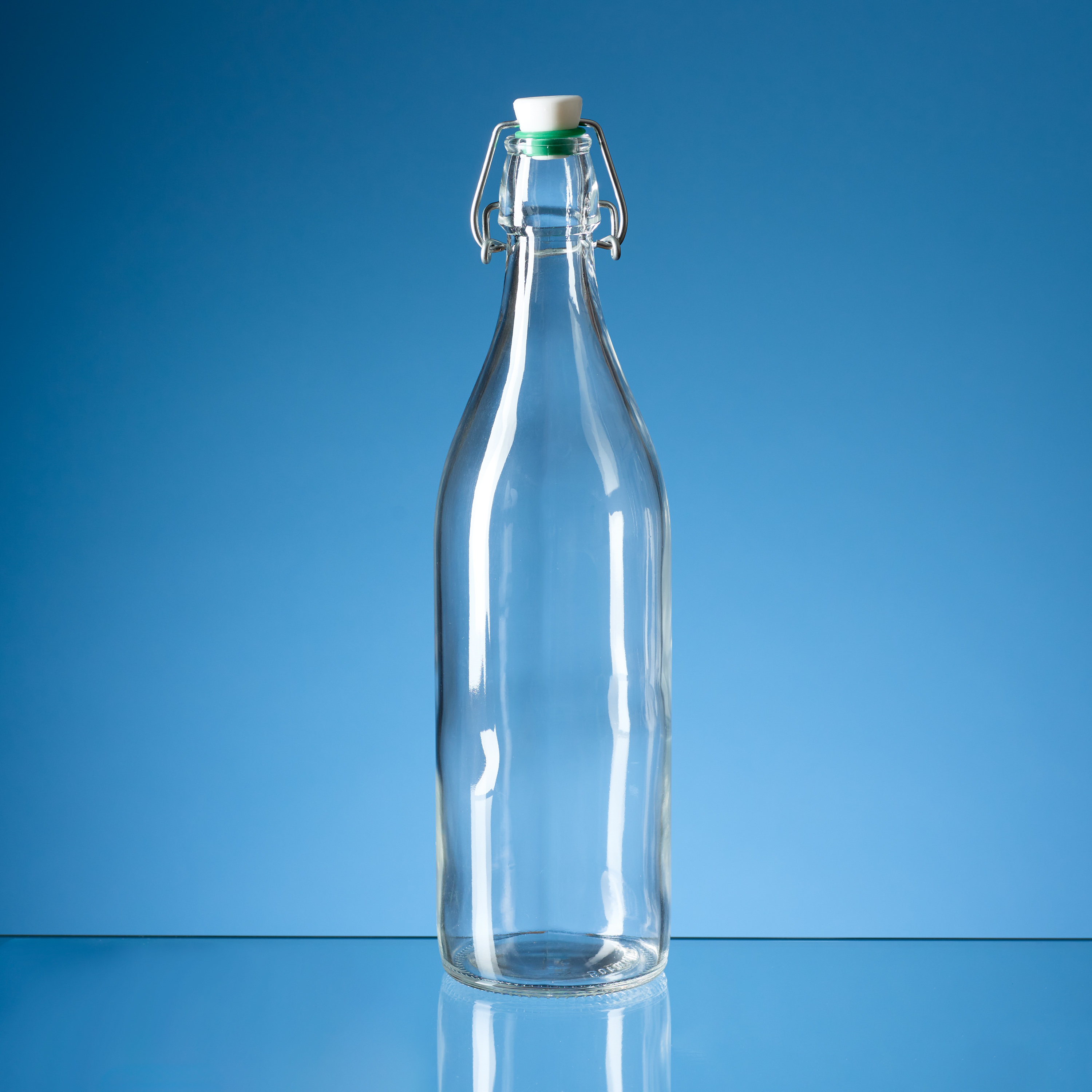 1ltr Round Whte Cap Swing Top Bottle with Green Washer