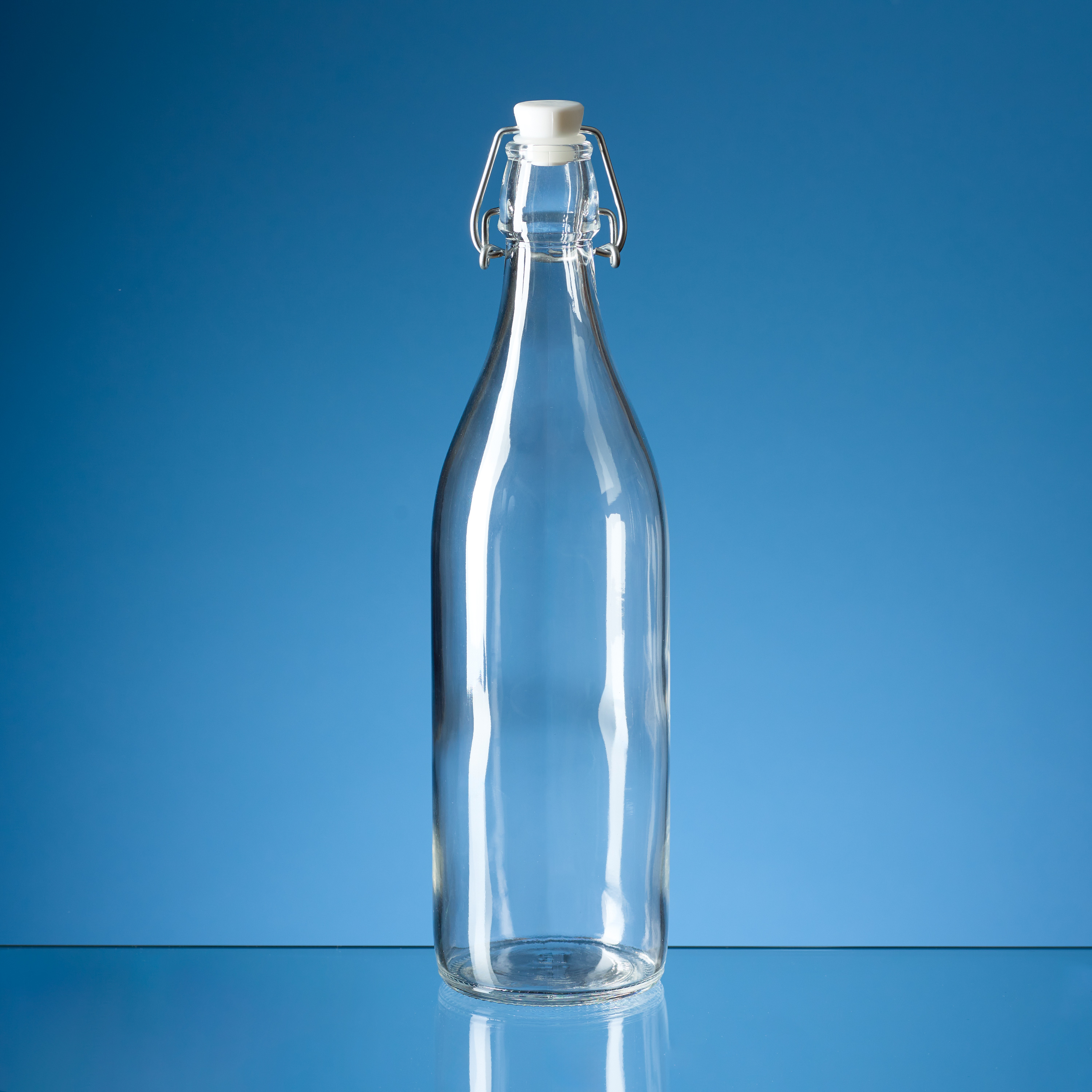 1ltr Round Whte Cap Swing Top Bottle with White Wsher