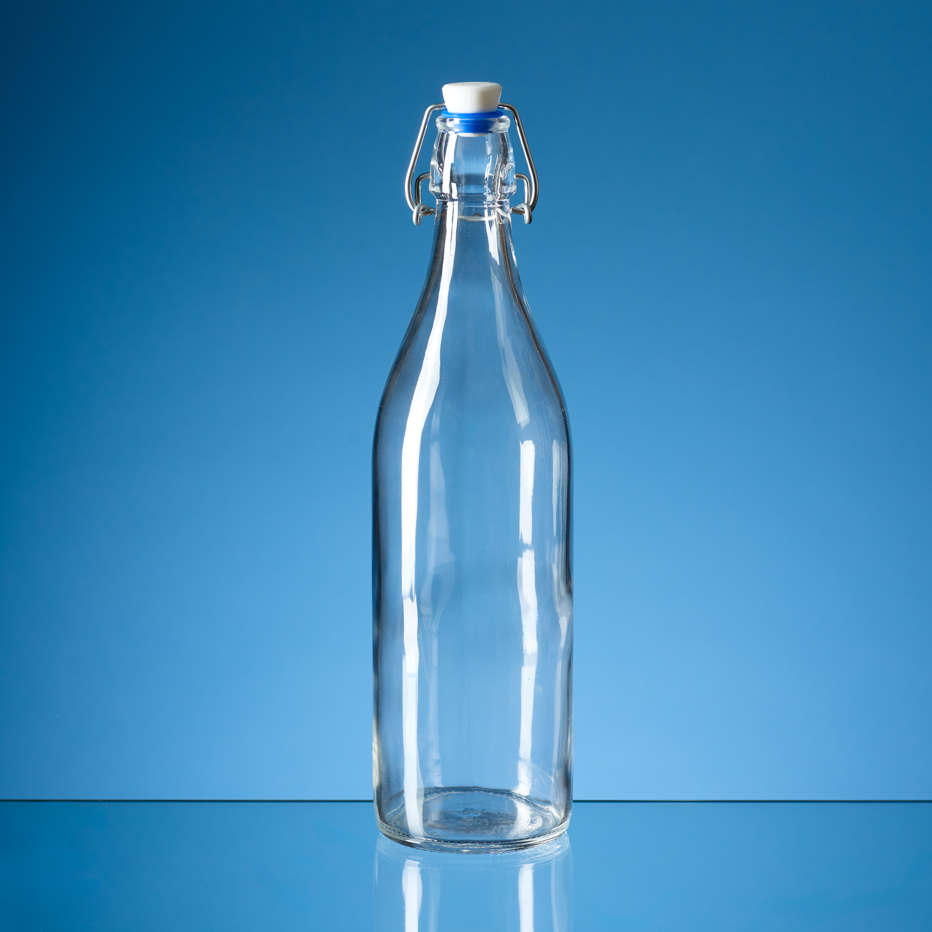 1ltr Round Whte Cap Swing Top Bottle with Blue Washer