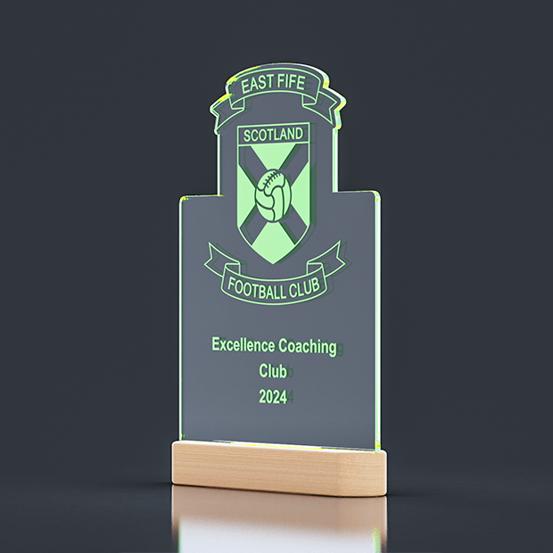 Multi Colour LED Wooden Base 200 x 30 x 45mm with Clear Acrylic 200 x 266 x 5mm
