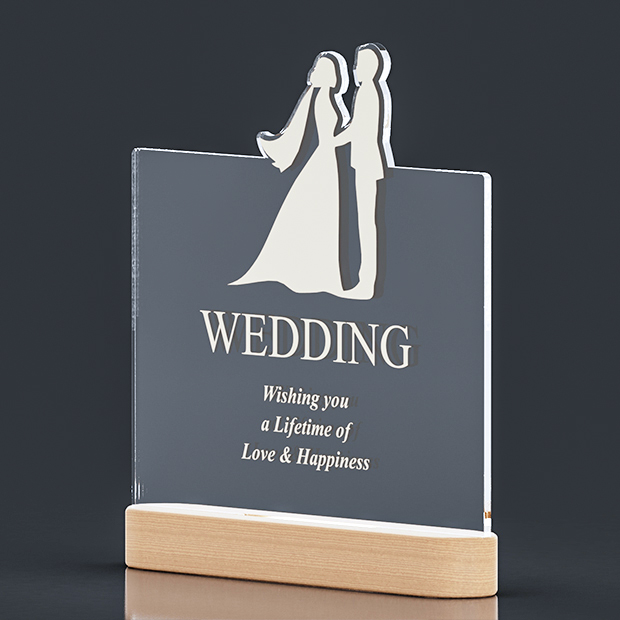 Warm White LED Wooden Base 240 x 30 x 45mm with Clear Acrylic 240 x 240 x 5mm