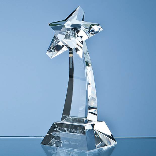 16cm Optical Crystal Mounted Shooting Star Award, a branded crystal awards printed with your logo