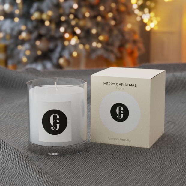 240g Clear Glass Scented Candle in a Fully Printed Gift Box, a branded candles printed with your logo
