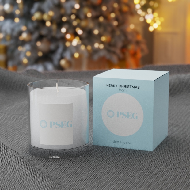 9.2cm Personalised Sea Breeze Scented Candle in a Printed Gift Box, a branded candles printed with your logo