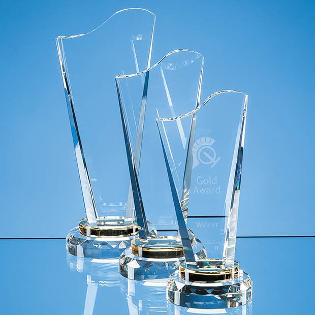 19.5cm Optical Crystal Golden Torch Award, a branded crystal awards printed with your logo