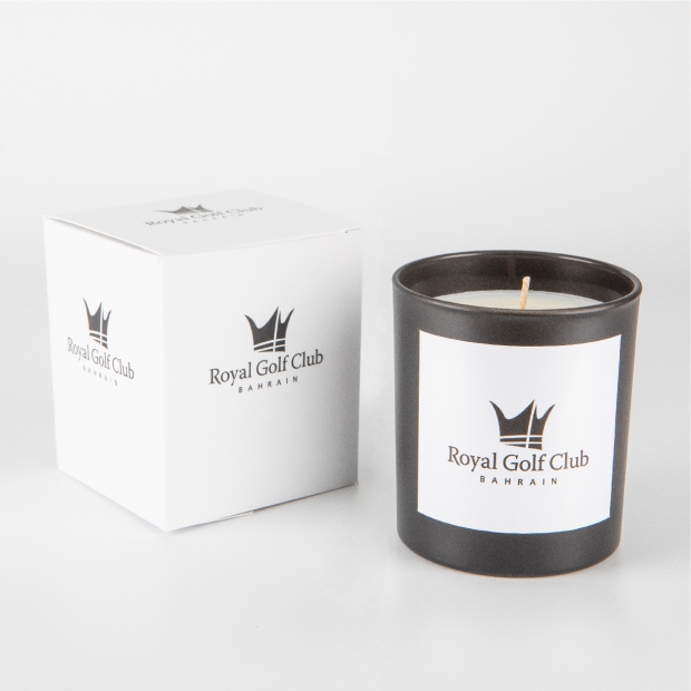240g Black Glass Scented Candle in a Printed Gift Box, a branded candles printed with your logo