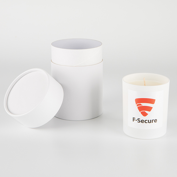 200g White Glass Scented Candle in a Round White Gift Box, a branded candles printed with your logo